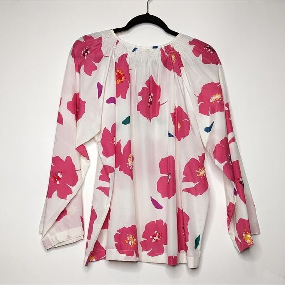 Tucker NYC Flare Sleeve Classic Blouse Blush Poppies in Silk Cotton Top Floral - Picture 5 of 7